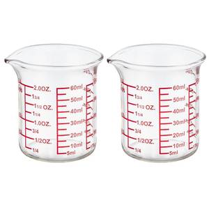 lot 14248 image: Ackers BORO3.3 2 oz Glass Measuring Cups with V-Shaped Spout, 2 Pack