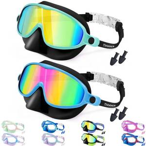 lot 14251 image: Vvinca Swim Goggles with Nose Cover, 2 Pack Wide View Diving Mask Anti-Fog UV No Leak Toddlers Swimming Goggles for Kids 3-12