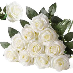 lot 14253 image: Nubry Artificial Silk Rose Flower Bouquet Lifelike White Fake Rose for Wedding Home Party Decoration Event Gift 10pcs (Off White)
