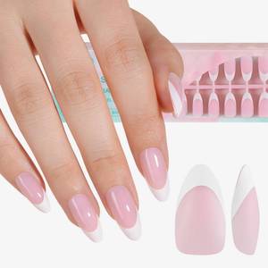 lot 14272 image: Misssix 150Pcs French Tip Press on Nails Medium Almond Pink Gel Fake Nails