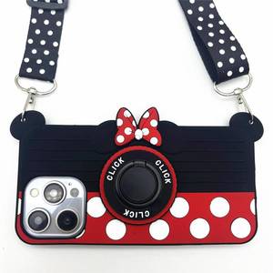 lot 14275 image: OMOWOOD for iPhone 15 Case Cute for iPhone 14 Case for iPhone 13 Case with Kickstand 3D Carton Camera Rotating Ring Grip Holder Lanyard Teens Girls Women Silicone Cover for iPhone 15 14 13 (15) Red