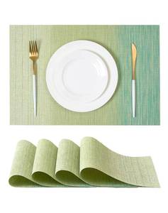 lot 14286 image: Leetaltree Gradient Green Woven Placemats Set of 4 - Heat Resistant Non-Slip Place mats for Dining Table, Washable Durable PVC Vinyl Woven Table Mats(Gradient Green, 4)
