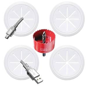 lot 14295 image: 4 Pack TV Cord Hider for Wall Mounted TV, 2-38(60mm Hole) Wire Hider in Wall Cable Management Kit, Includes 4 Pass Throughs and 1 Hole Saw Drill Attachment Easy to Install