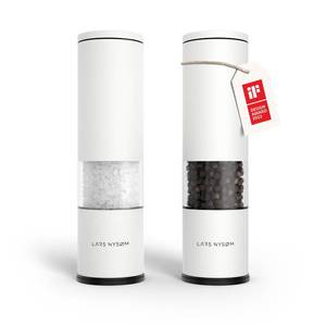 lot 14299 image: LARS NYS�M Salt and Pepper Grinder Set Manual, Stainless Steel Salt and Pepper Mills with Adjustable Ceramic Grinder I Design Spice Shakers (Pure White)