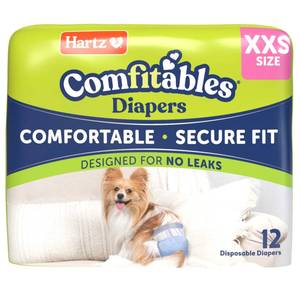 lot 14304 image: Hartz Comfitables Disposable Dog Diapers, Size XXS 12 Count, Comfortable & Secure Fit, Easy to Put On, Super Absorbent Male and Female Diaper