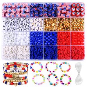 lot 14310 image: 2480pcs Presidents Independence Day Polymer Clay Beads Charms Friendship Bracelet Necklace Earring Jewelry Making kit, Accessories for Arts Crafts DIY Birthday Gifts for Girls Children American Flag