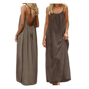 lot 14319 image: Backless Cami Dress Backless Dress House Dress for Women Sleeveless Long Cami Lounge Dress Backless for Indoor Summer Wear (US, Alpha, Small, Regular, Regular, Coffee)