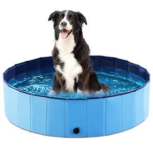 lot 19900 image: Jasonwell Foldable Dog Pool Collapsible Hard Plastic Dog Swimming Pool Portable Kiddie Pool Pet Pool Doggie Wading Pool Bath Tub for Puppy Small Medium Large Dogs Cats and Kids 32 PP Blue