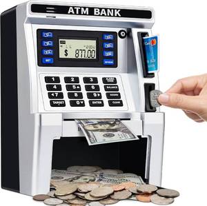 lot 19911 image: ATM Piggy Bank for Kids, ATM Machine for Real Money with Debit Card, Bill Feeder, Coin Recognition, Balance Calculator, Electronic Savings Safe Box, Gifts for Teen Boys Girls (Used)