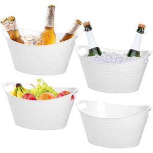 lot 19927 image: TOPZEA 4 Pack Oval Storage Tub, 4.5 Liter Plastic Wine Bucket Ice Bucket Beverage Tub Party Tub for Ice, Beer, Wine, Drink Cooler Bucket for Bar, Champagne Beverage Chiller Bin for Indoor Outdoor Use