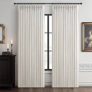 lot 19938 image: Custom Pinch Pleat Flax Linen 86 Inch Nursery Blackout Curtains 2 Panels Set, Neutral Beige White Room Darkening Thermal Double Layer Thick Drapes with Hooks Rings Curtain 86 Inches Long for Kids Room
