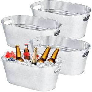 lot 19942 image: OBTANIM 4 Pack 4 Gallon Galvanized Ice Buckets Metal Champagne Drink Cooler Ice Tub with Carry Handles for Beer Cocktails Wine Beverage Home Parties Bar Cooling Supplies (Silvery)