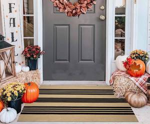 lot 20011 image: Black and Khaki Outdoor Rugs 3x5,Washable Striped Front Porch Rugs