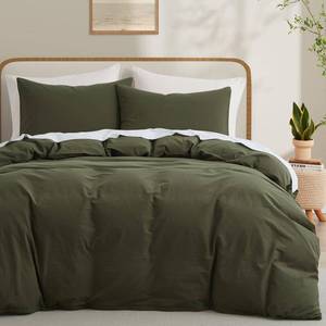 lot 20014 image: LOVQUE 100% Washed Cotton Duvet Cover, Olive Green, Queen, 90x90 in