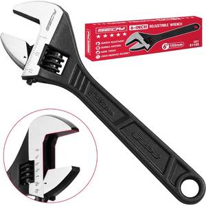 lot 20061 image: SEDY 6-Inch Adjustable Wrench, Black Oxide Finish Wide Jaw Spanner with InchMetric Scale, Premium Drop Forged Steel for Automotive Plumbing and Household Repairs