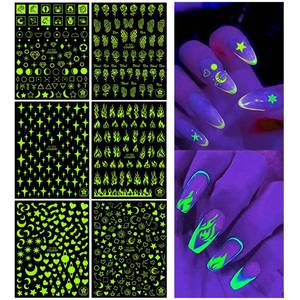 lot 20069 image: 6 Sheets Nail Art Stickers Luminous Nail Art Supplies 3D Self-Adhesive Nail Decals Flame Star Moon Heart Butterfly Rose Flower Designer Nail Stickers for Women Design Manicure Art Decorations