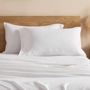 lot 20077 image: DAPU 100% Linen Pillowcases 20x40 Inches Pillow Cases (Pack of 2) with Envelope Closure, Stone Washed Breathable and Cooling (White, King)