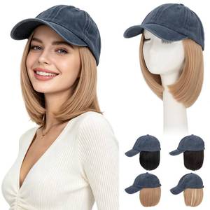 lot 20079 image: Hairro Baseball Hat With Hair For Women Hat Wigs With Hair Attached Navy Blue Cap Chemo Hats with Dark Blonde Hair 6 inch 150g #18