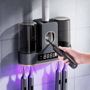 lot 20101 image: Toothbrush Holders for Bathrooms with Air-Drying, Toothbrush Sanitizer Holder with Smart Countdown LED Screen, 2 Cups Electric Toothbrush Holders Wall Mounted with Toothpaste Dispenser
