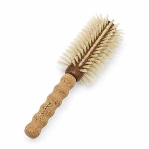 lot 20102 image: MAVIA Boar Bristle Round Brush 2.75 Inch  Blow Drying Brush with Cork Handle and Wood Barrel for Crown Volume on Fine Thin Hair, Medium to Long Layers and Bangs (Used)