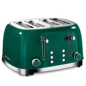 lot 1646 image: Roter Mond 4 Slice Toaster Retro Stainless Steel with Bagel Defrost Cancel Function, 6 Browning Settings, Extre Wide Slot and Removable Crumb Tray, Green, ST033