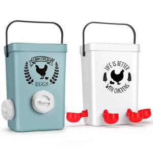 lot 1648 image: Tgeyd No-Waste Chicken Feeder & Waterer Set, 3 Gallon Automatic Waterer and 15 lb Hanging Feeder for Backyard Chickens, Modern Farmhouse Chicken Coop Essentials