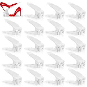 lot 1666 image: Shoe Slots Organizer - 20 Pack Shoe Stackers, 50% Space Savers, 4 Levels Adjustable Rack, White