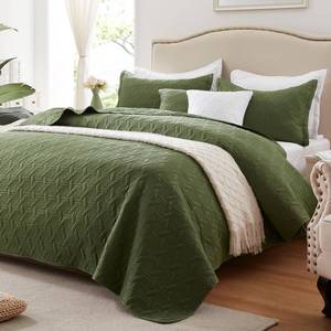 lot 1668 image: Quilt Set King Size, Lightweight Olive Green Bedspread-98x106, Soft Microfiber Summer Quilt, Luxurious Warm Bedding Sets for All Seasons-3 Pieces (Includes 1 Quilt, 2 Shams)