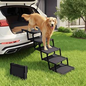 lot 1685 image: Oiilores Foldable Dog Stairs for Large Dogs - Extra Wide Pet Ramp for Cars, SUV, Non-Slip Surface, Supports Up to 250 Lbs, 5 Steps