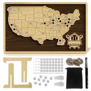 lot 1703 image: Baseball Stadium Map Tracker �� Wooden Wall Art, Stadium Map Checklist with Baseball Pins, Major League Ballparks Travel Tracker, Gift for Families, Couples, Father��s Day, Mother��s Day, Birthday (M - 17�10,4 inch)