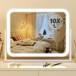 lot 1708 image: FENNIO Vanity Mirror with Lights 17x13 Makeup Mirror with Lights,Vanity Mirror Touch Screen with 3-Color Lighting,Dimmable,for Vanity Desk Tabletop White
