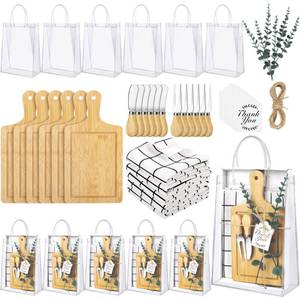 lot 1712 image: Kochorie 6 Sets Baby Shower Prizes for Game Winners 49 Pcs Square Bamboo Cheese Board Gift with Knives Spoons Gift Bags Kitchen Towels Bridal Shower Party Favors for Guests