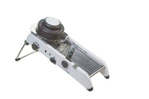 lot 1716 image: PL8 Professional Mandoline - Versatile Slicer with Adjustable Straight, Waffle, and Julienne Blades, Extra-Wide Stainless Steel Deck, Safety Hand Guard, Non-Skid Feet, and Space-Saving Design