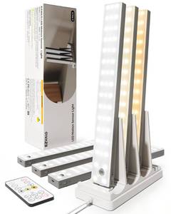 lot 2035 image: EZVALO 13inch Under Cabinet Lighting with Charging Station, 3200mAh Rechargeable Wireless Motion Sensor Lights, 96 LEDs, 3 Color Temps, Dimmable, Timer, Magnetic, with Remote for Kitchen (6 Pack)