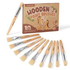 lot 2038 image: JUPITEARTH Natural Wood Handle Paint Brushes for Kids, 10-Pack