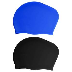 lot 2041 image: Haakong 2 Pcs 2Pcs Extra Large Swimming Cap for Long Hair Swim Cap for Women Silicone Waterproof Swim Hats Bathing Caps to Keep Hair Dry for Women Men Adults(2, Black and Blue)