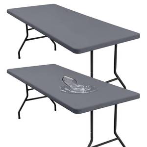 lot 2045 image: homing 2 Pack 6 Foot Rectangle Elastic Fitted Tablecloth, Waterproof Fabric Table Cover, Washable Polyester Table Cloth for Picnic, Camping, Outdoor (Grey, 30 x 72)