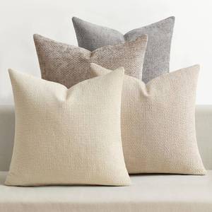 lot 2047 image: MIULEE Decorative Chenille Pillow Covers Neutral Beige 18x18 Pack of 4