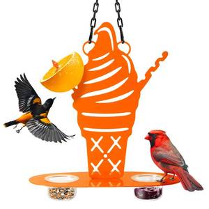 lot 2051 image: TopWoot Oriole Metal Bird Feeder for Outdoor Jelly and Oranges, Baltimore Oriole Jelly Bird Feeder with Ice Cream Design for Outdoors Hanging (Orange)