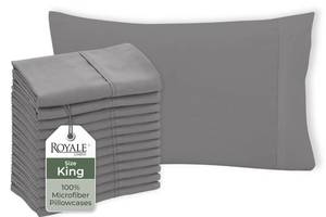 lot 2061 image: Royale Linens Grey Pillowcase Set of 12 - King 20x40 Bed Pillow Cover - 1800 Brushed Microfiber - Wrinkle & Fade Resistant - Bulk Pillow Cases - Hotel Quality Pillowcase 12 Pack (King, Grey)