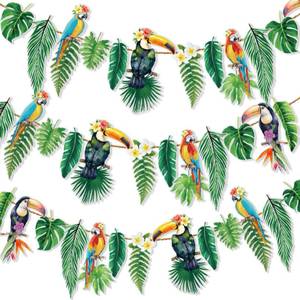 lot 2093 image: OBBOLO Tropical Banner Hawaiian Garland 2 Pack 6.6FT, Luau Party Decorations, Hawaiian Decorations with Palm Leaves & Parrot Tropical Birds Theme, Waterproof Garland for Summer Beach Pool Party Birthday Outdoor D�cor