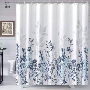 lot 2099 image: Neasow Blue and Grey Shower Curtain, Watercolor Floral Bathroom Curtain Teal and White 72�72 inches