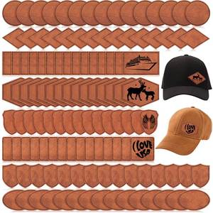 lot 2100 image: Giegxin 120 Pieces Rustic Leatherette Hat Patches with 8 Types of Shape Laser Engraving Blanks Patch Adhesive for Fabric Faux Leather Patch Repair Sewing Repair Patches (Khaki)