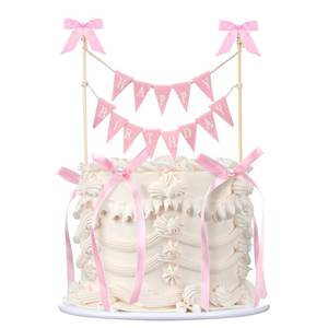 lot 2137 image: Honeydak 11 Pcs Pink Bow Happy Birthday Cake Toppers Cake Decoration