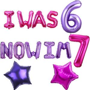 lot 2140 image: Wonmelody I Was 6 Now I��m 7 Birthday Balloons Set Blue Party Decorations for 7th Birthday Includes Letter Foil Balloons Star Foil Balloons Six Seven Year Old Boy Party D�cor (Pink Purple)