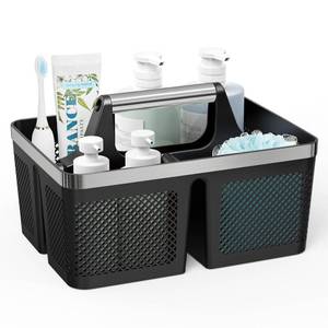 lot 2151 image: BYUNER Black Shower Caddy Portable Plastic Bathroom Caddy Organizer with Handle and Holes, Cleaning Caddy, Hard Shower Basket Storage Tote for Toiletry, College Dorm Room Essentials for Men