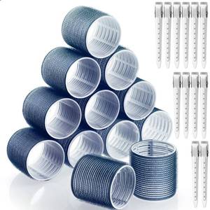 lot 2171 image: Jumbo Hair Curlers Rollers, 12Pcs Hair Roller Curlers Self Grip Holding Rollers with 12 Stainless Steel Duckbill Clips for Long Hair Volume (Navy Blue)