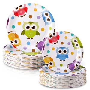 lot 2181 image: Funnymoom 48 Pcs Cute Owls Paper Plates Set, 9 7 Disposable Plates