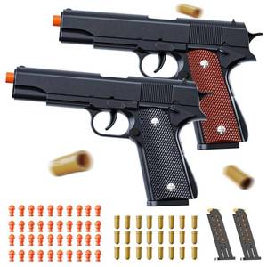 lot 2182 image: 2Pack 1911 Shell Ejecting Pistol Toys Gun - Semi-Automatic Handgun with Soft Bullet and Auto Rebound, Outdoor Game Toy Foam Blasters & Guns for Boys Halloween Christmas Birthday Gifts (BlackBrown)