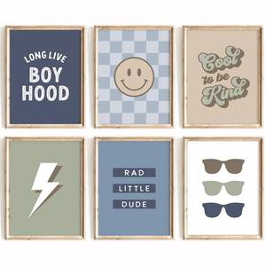 lot 2204 image: Tocliky Boy Nursery Wall Art Decor Toddler Baby Boy Room Canvas Pictures Blue Cool Nursery Poster Teen Playroom Prints Long Live Boyhood Artwork for Kids Bedroom 8x10 Inch Unframed Set of 6
